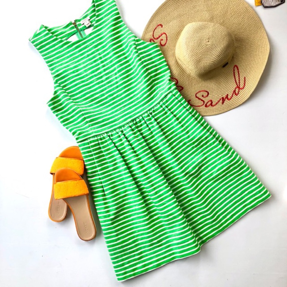 J.Crew Green Striped Sleeveless Dress with Pockets - Picture 1 of 10